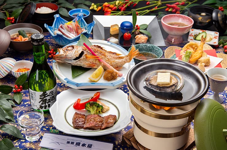 のどぐろ塩焼き＋活鮑＋和牛ステーキ陶板焼プラン