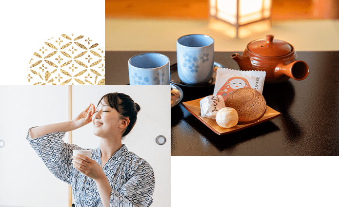 チェックイン時には天竜特選緑茶と金沢のお茶菓子でお迎え